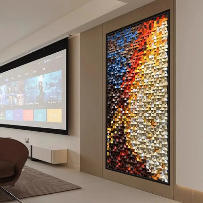 3D Geometric Mosaic Wall Art Red Orange Brown Modern Decor-Artmeto Artmeto Wood wall art