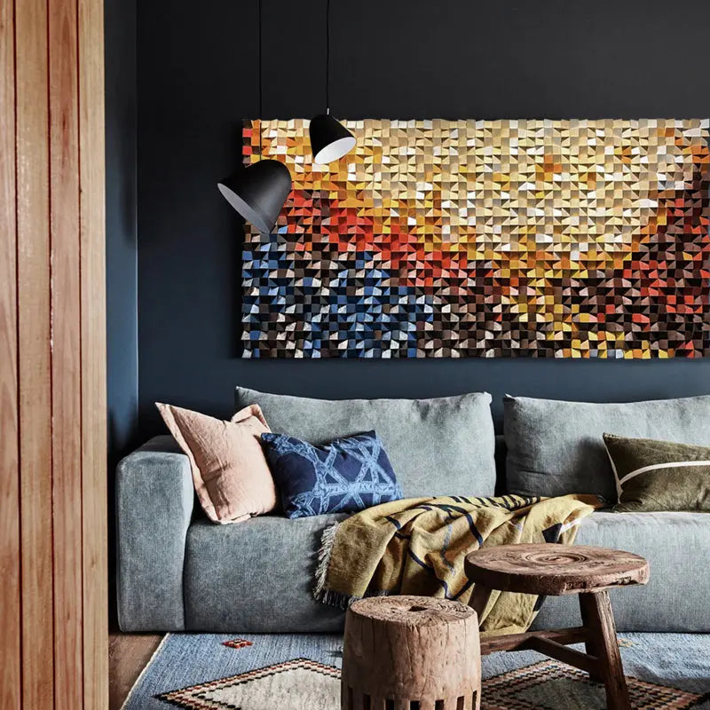 3D Geometric Mosaic Wall Art Red Orange Brown Modern Decor-Artmeto Artmeto Wood wall art