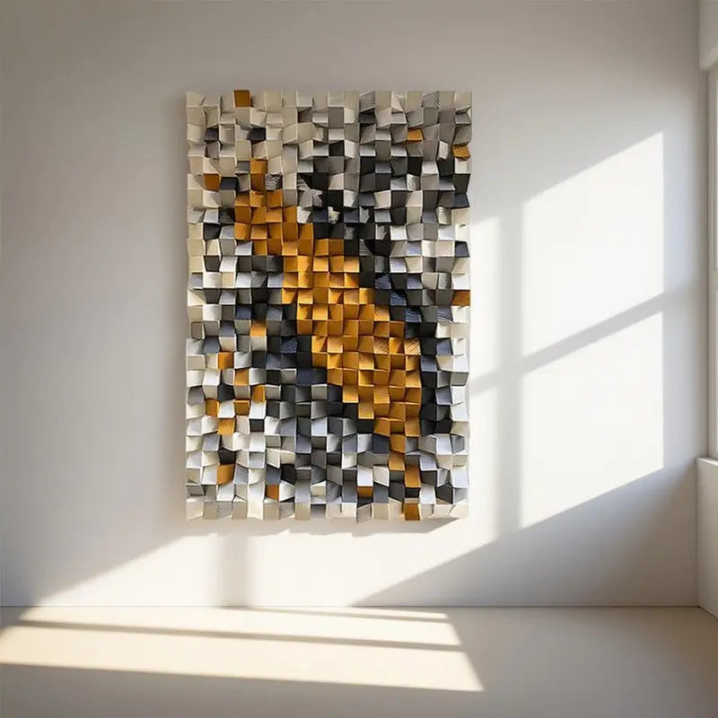 3D Geometric Wall Art Black Brown Orange Modern Decor-Artmeto Artmeto Wood wall art