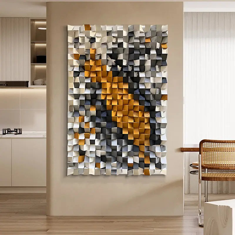 3D Geometric Wall Art Black Brown Orange Modern Decor-Artmeto Artmeto Wood wall art