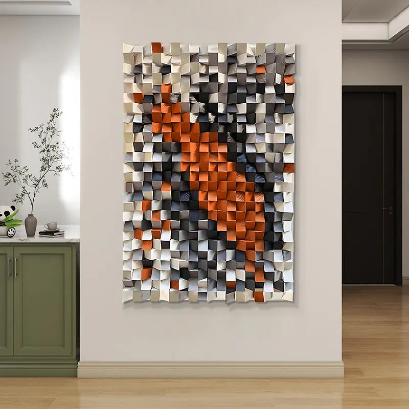 3D Geometric Wall Art Black Brown Orange Modern Decor-Artmeto Artmeto Wood wall art
