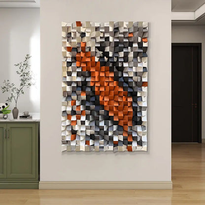 3D Geometric Wall Art Black Brown Orange Modern Decor-Artmeto Artmeto Wood wall art
