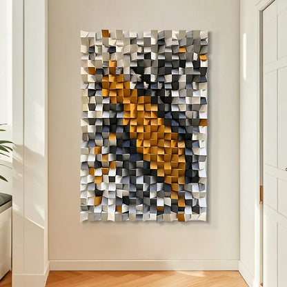 3D Geometric Wall Art Black Brown Orange Modern Decor-Artmeto Artmeto Wood wall art