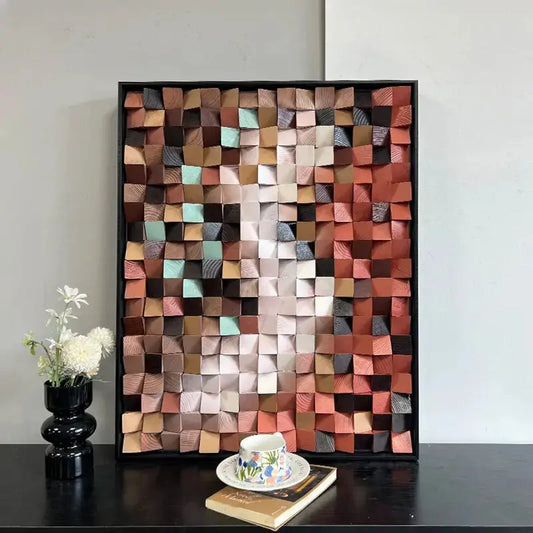 3D Stone Mosaic Wall Art - Terracotta Geometric Pebble Panel for Home Decor Artmeto Wood wall art