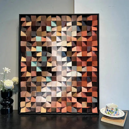 3D Stone Mosaic Wall Art - Terracotta Geometric Pebble Panel for Home Decor Artmeto Wood wall art