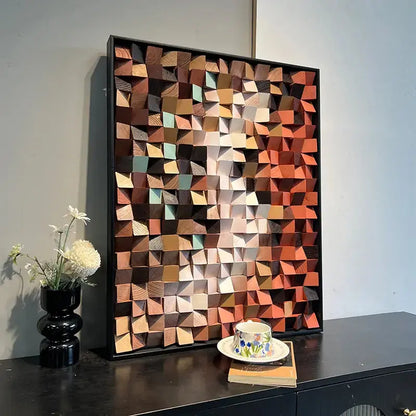 3D Stone Mosaic Wall Art - Terracotta Geometric Pebble Panel for Home Decor Artmeto Wood wall art
