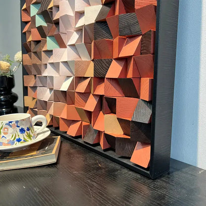 3D Stone Mosaic Wall Art - Terracotta Geometric Pebble Panel for Home Decor Artmeto Wood wall art