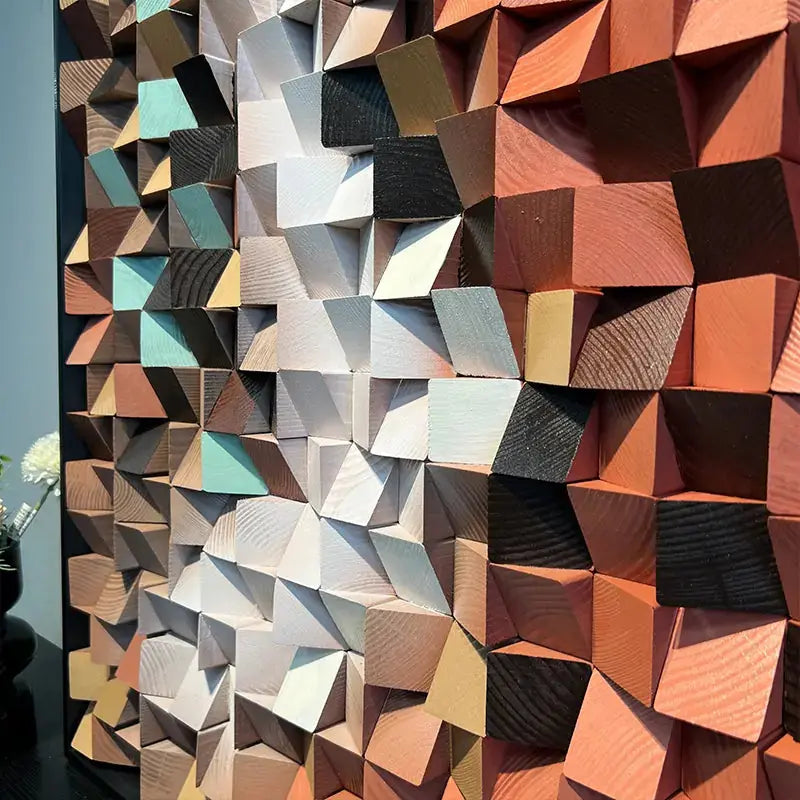 3D Stone Mosaic Wall Art - Terracotta Geometric Pebble Panel for Home Decor Artmeto Wood wall art