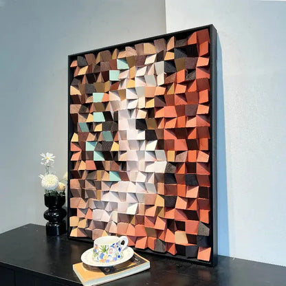 3D Stone Mosaic Wall Art - Terracotta Geometric Pebble Panel for Home Decor Artmeto Wood wall art