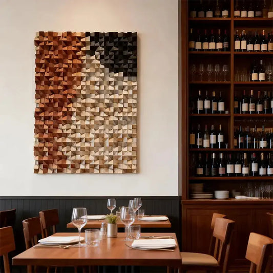 Warm to Charcoal Gradient Wood Mosaic Sculpture - 3D Relief Wall Art