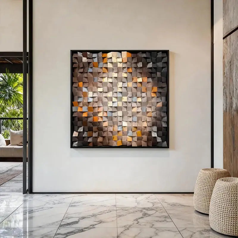 3D Warm Gradient Wooden Mosaic Wall Art Modern Decor Artmeto Wood wall art