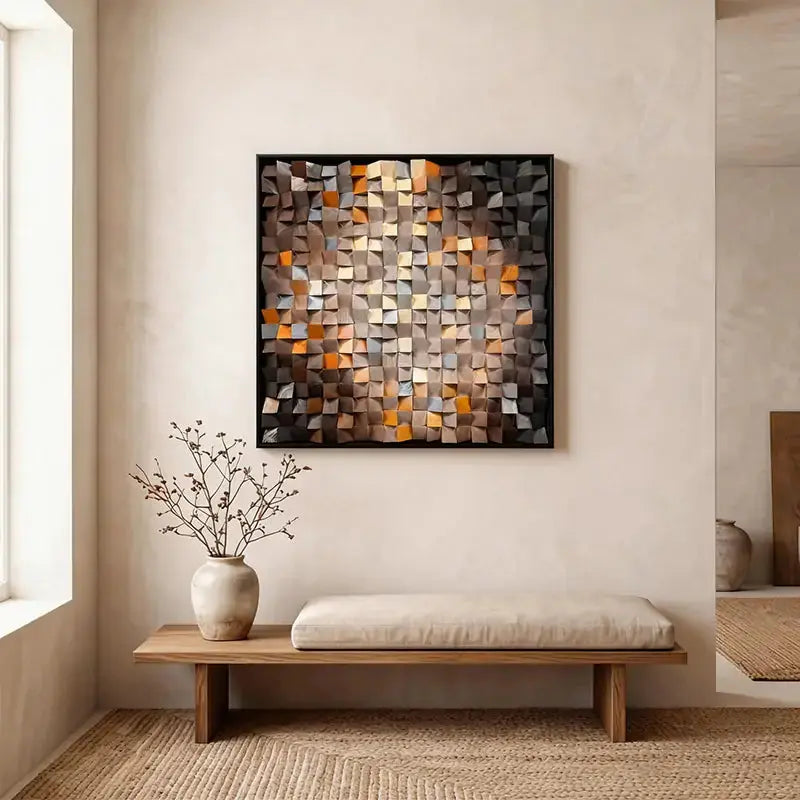 3D Warm Gradient Wooden Mosaic Wall Art Modern Decor Artmeto Wood wall art