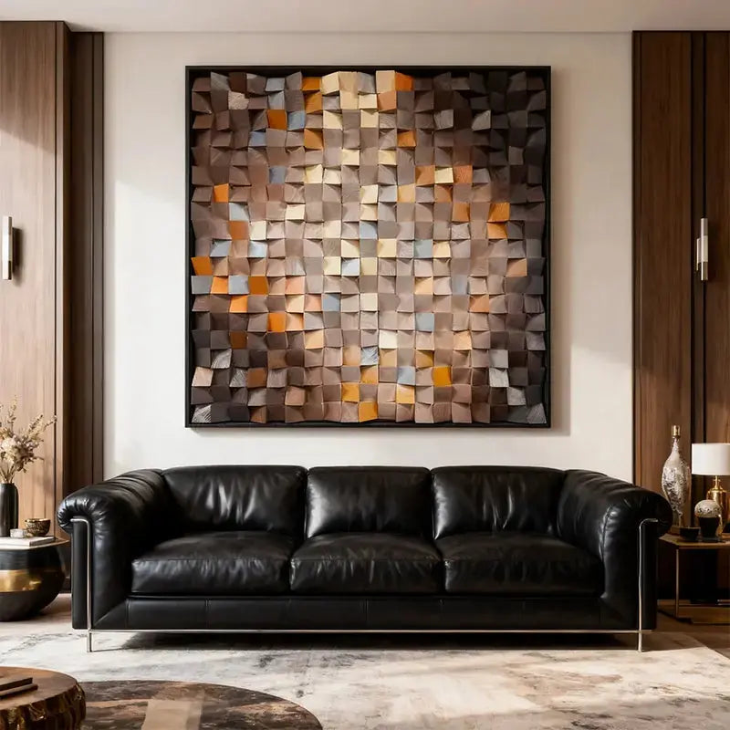 3D Warm Gradient Wooden Mosaic Wall Art Modern Decor Artmeto Wood wall art