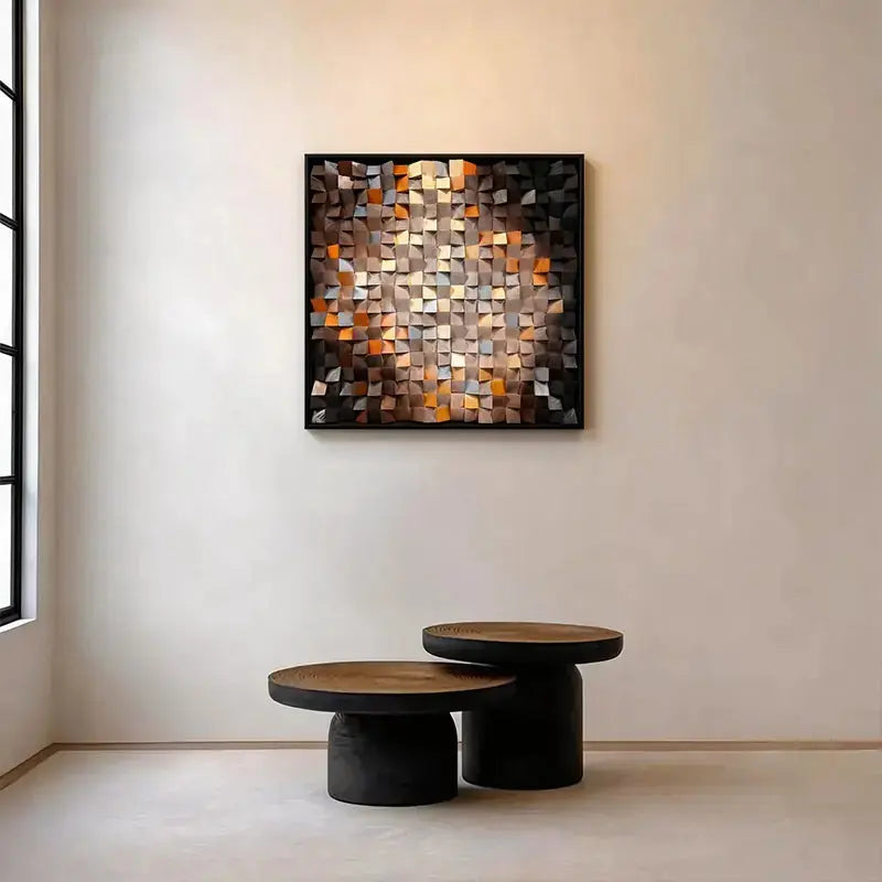 3D Warm Gradient Wooden Mosaic Wall Art Modern Decor Artmeto Wood wall art