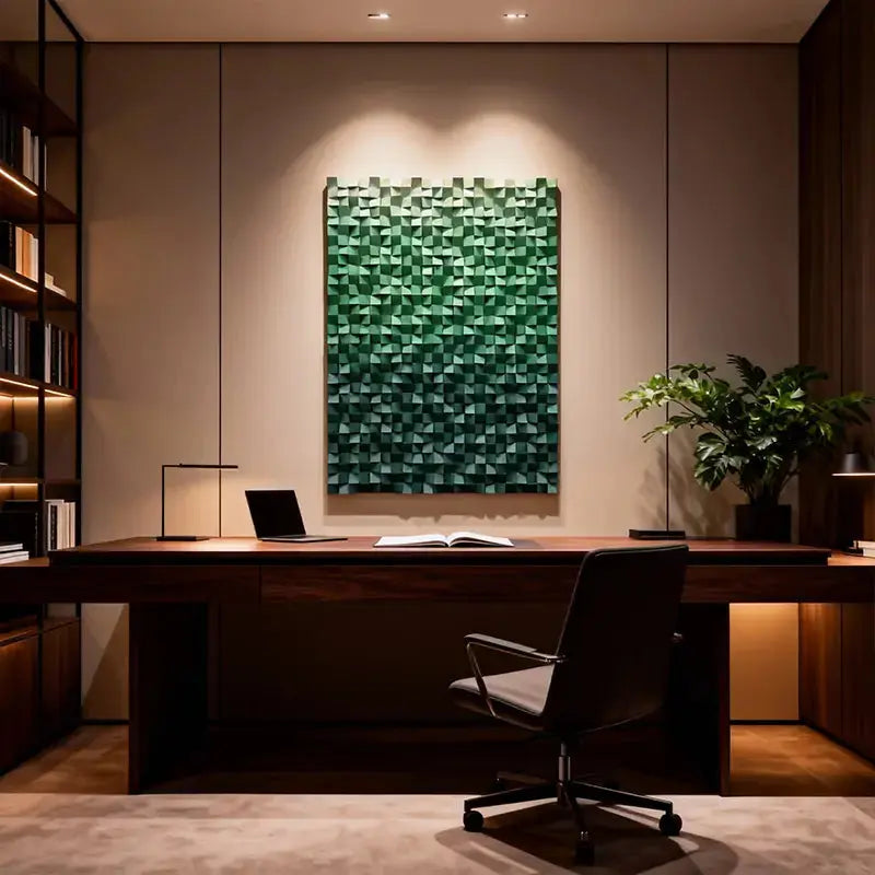 3D Wood Relief Sculpture - Calm Green Gradient Mosaic Decor Artmeto Wood wall art