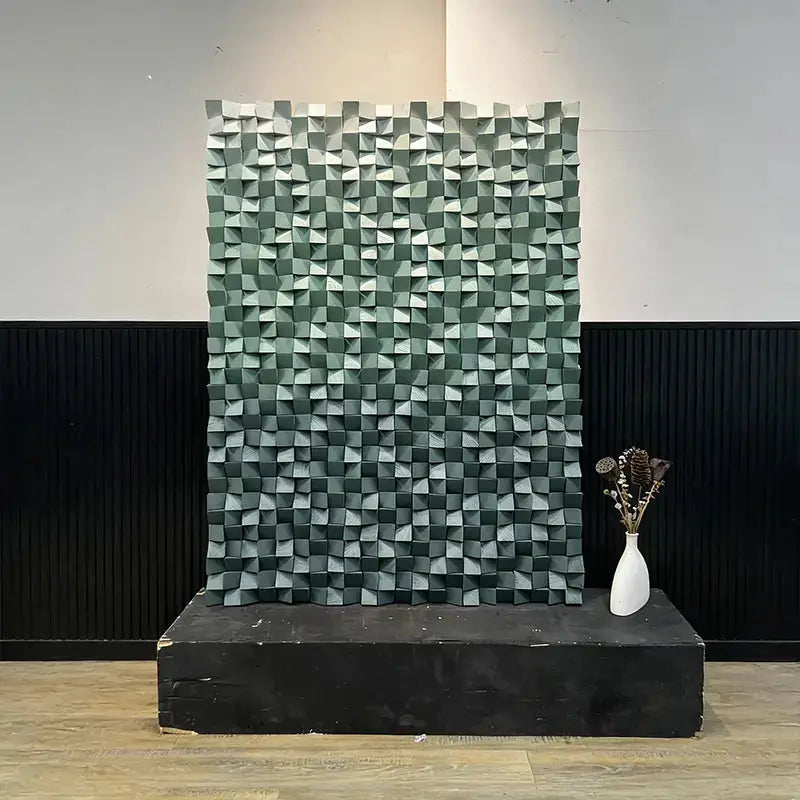 3D Wood Relief Sculpture - Calm Green Gradient Mosaic Decor Artmeto Wood wall art
