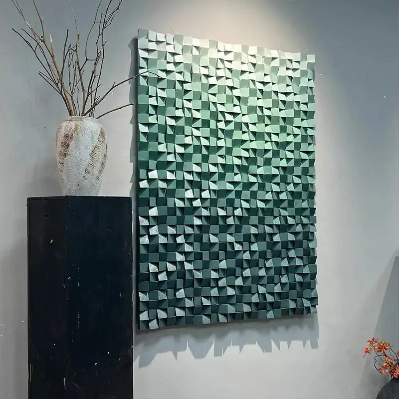 3D Wood Relief Sculpture - Calm Green Gradient Mosaic Decor Artmeto Wood wall art