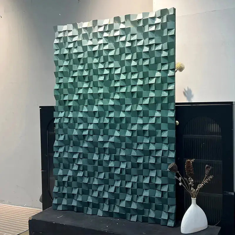 3D Wood Relief Sculpture - Calm Green Gradient Mosaic Decor Artmeto Wood wall art