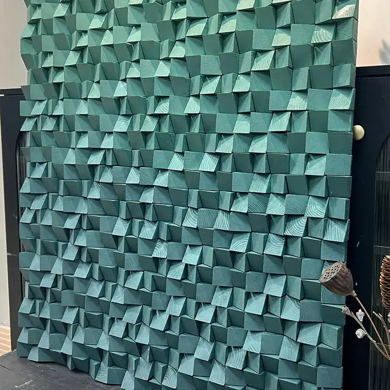3D Wood Relief Sculpture - Calm Green Gradient Mosaic Decor Artmeto Wood wall art