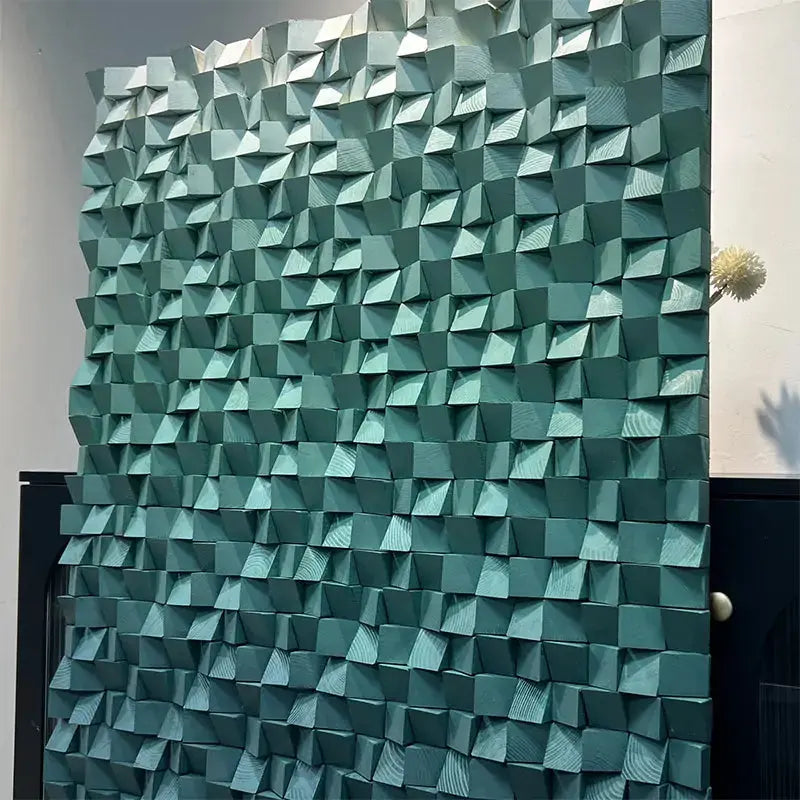 3D Wood Relief Sculpture - Calm Green Gradient Mosaic Decor Artmeto Wood wall art