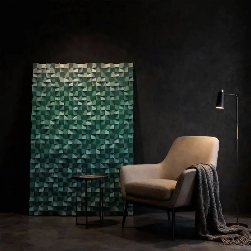 3D Wood Relief Sculpture - Calm Green Gradient Mosaic Decor Artmeto Wood wall art
