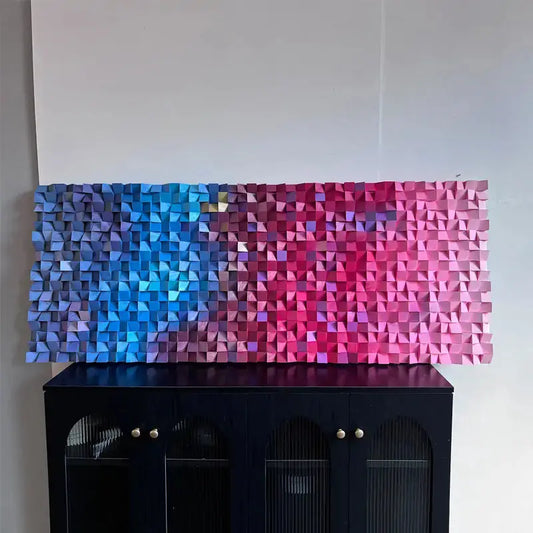 3D Wood Wall Art - Easy Gradient Blue Pink Geometric Wall Decor Artmeto Wood wall art