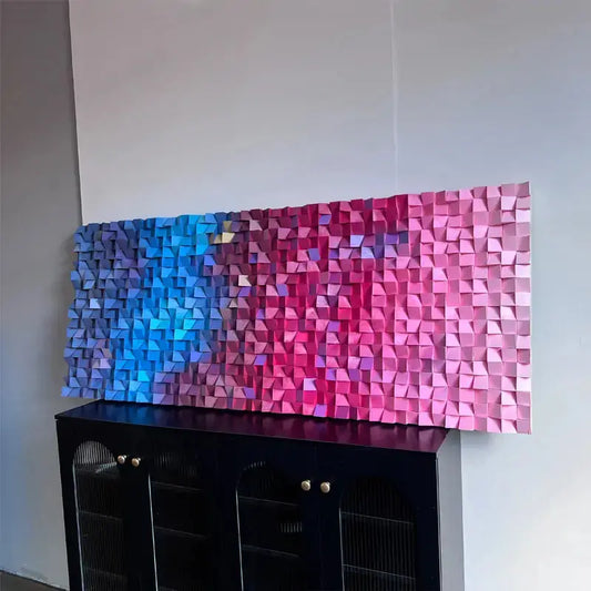 3D Wood Wall Art - Easy Gradient Blue Pink Geometric Wall Decor Artmeto Wood wall art
