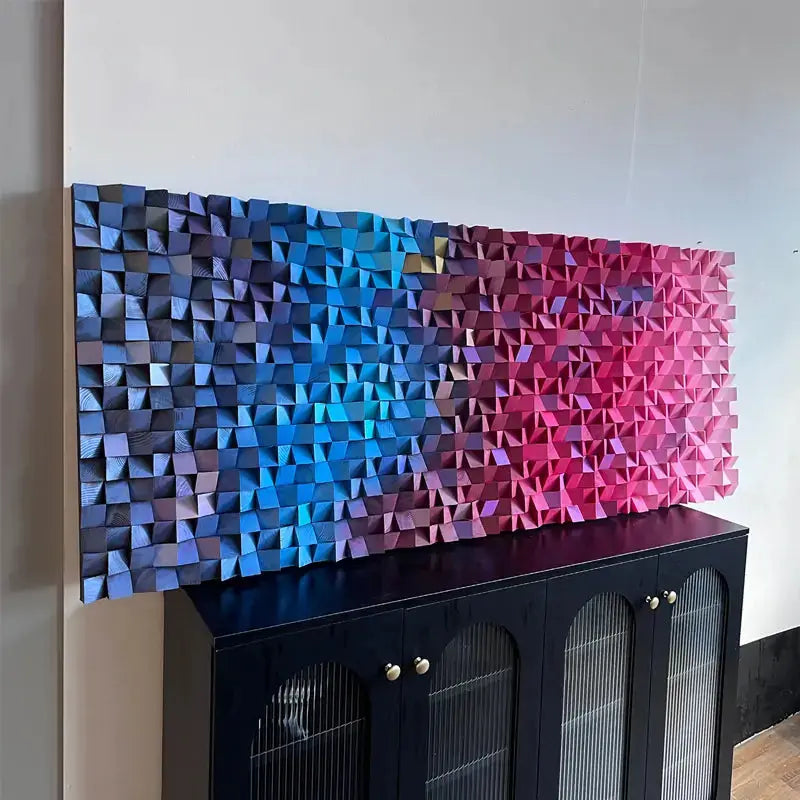 3D Wood Wall Art - Easy Gradient Blue Pink Geometric Wall Decor Artmeto Wood wall art