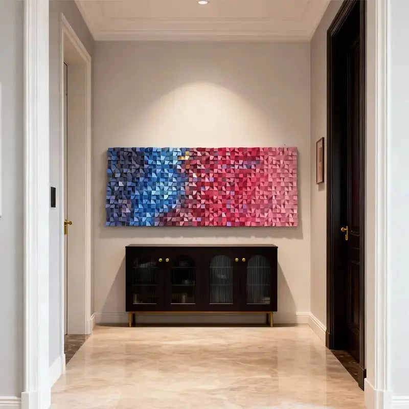 3D Wood Wall Art - Easy Gradient Blue Pink Geometric Wall Decor Artmeto Wood wall art