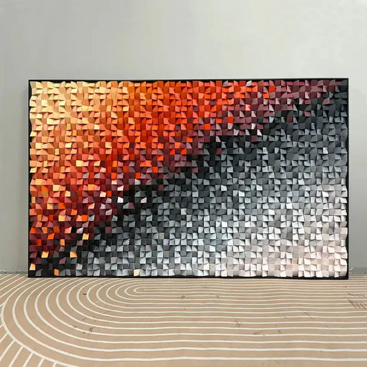 3D Wood Wall Art - Easy Gradient Orange Black Geometric Wall Decor Artmeto Wood wall art