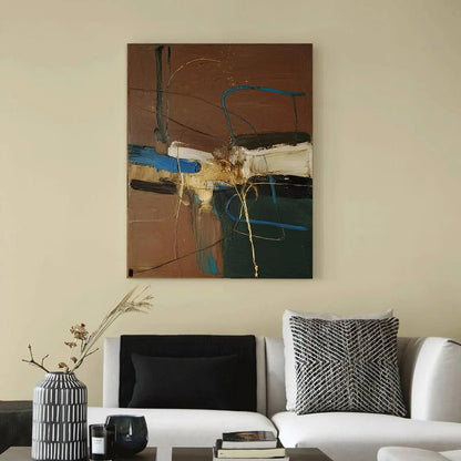 Abstract Brown Blue Wall Art-Modern Textured Canvas Painting-Artmeto Artmeto Wood wall art