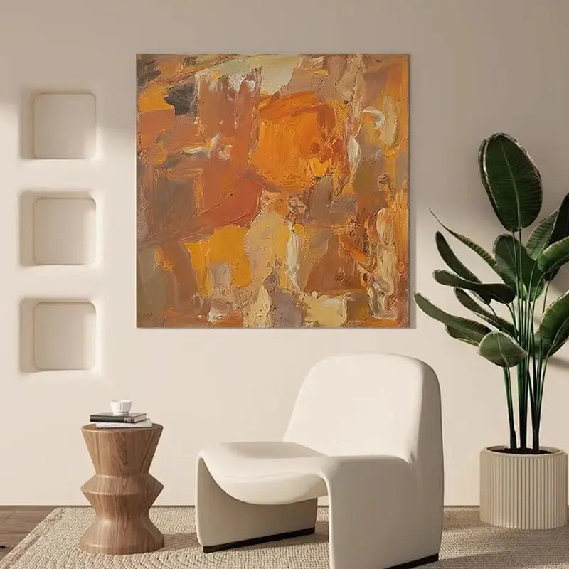 Abstract Expressionist Painting Warm Earth Tones Modern Wall Art-Artmeto Artmeto Wood wall art