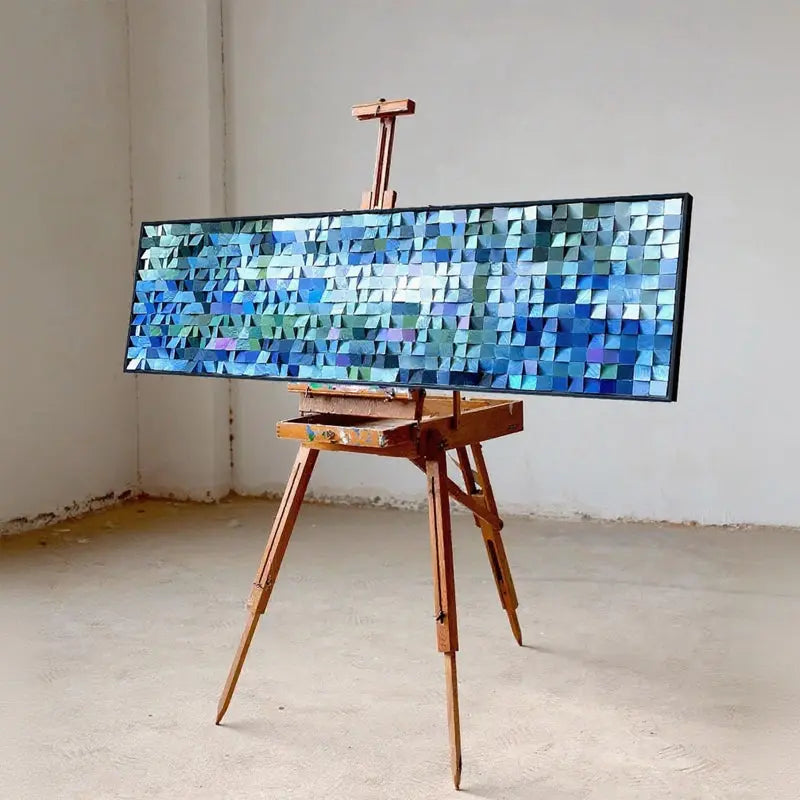 Abstract Geometric Patchwork Wall Art Blue Grey Canvas-Artmeto Artmeto Wood wall art