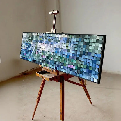 Abstract Geometric Patchwork Wall Art Blue Grey Canvas-Artmeto Artmeto Wood wall art