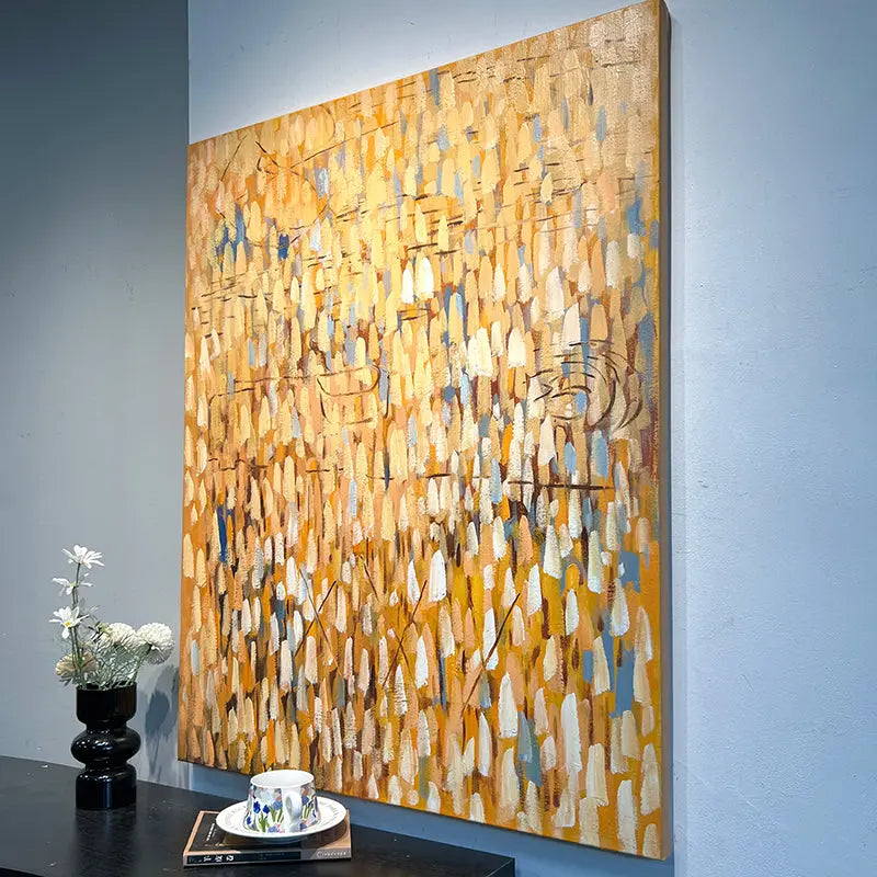 Amber & Gold Vertical Abstract Wall Art - Modern Texture Decor Artmeto Wood wall art