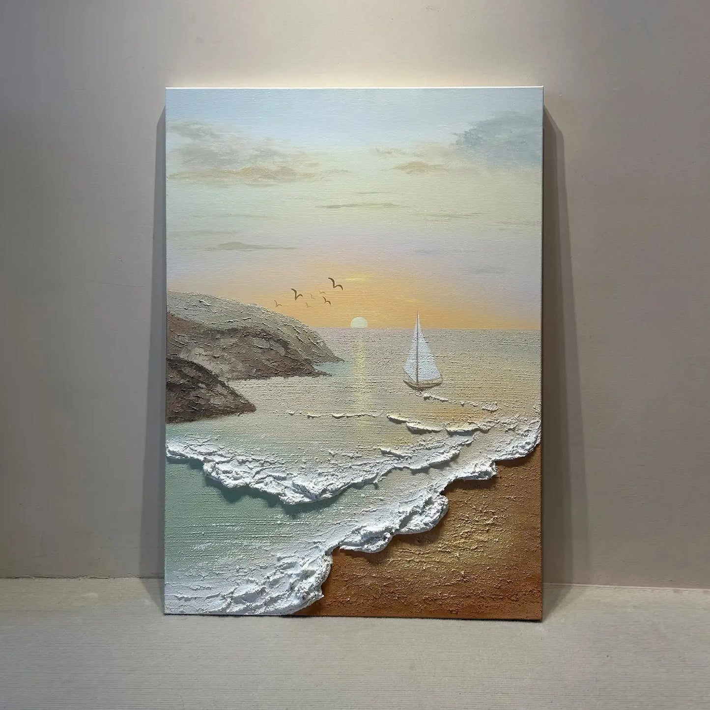Artmeto Textured Beach Sunset Oil Painting-Sailboat Coastal Wall Art Artmeto Wood wall art