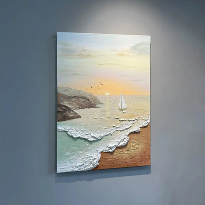 Artmeto Textured Beach Sunset Oil Painting-Sailboat Coastal Wall Art Artmeto Wood wall art