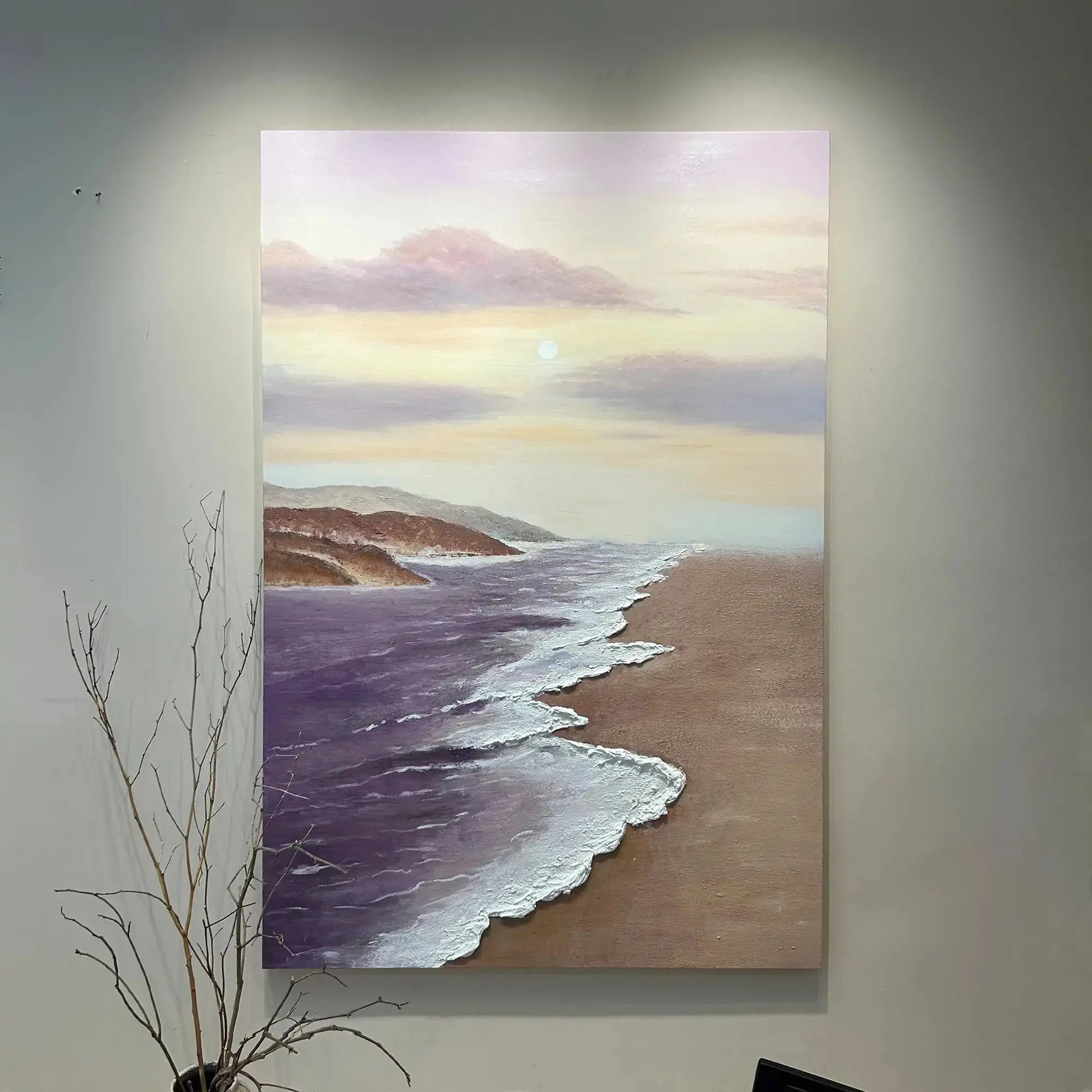 Artmeto Textured Purple Beach Moonrise Oil Painting-Coastal Wall Art Artmeto Wood wall art