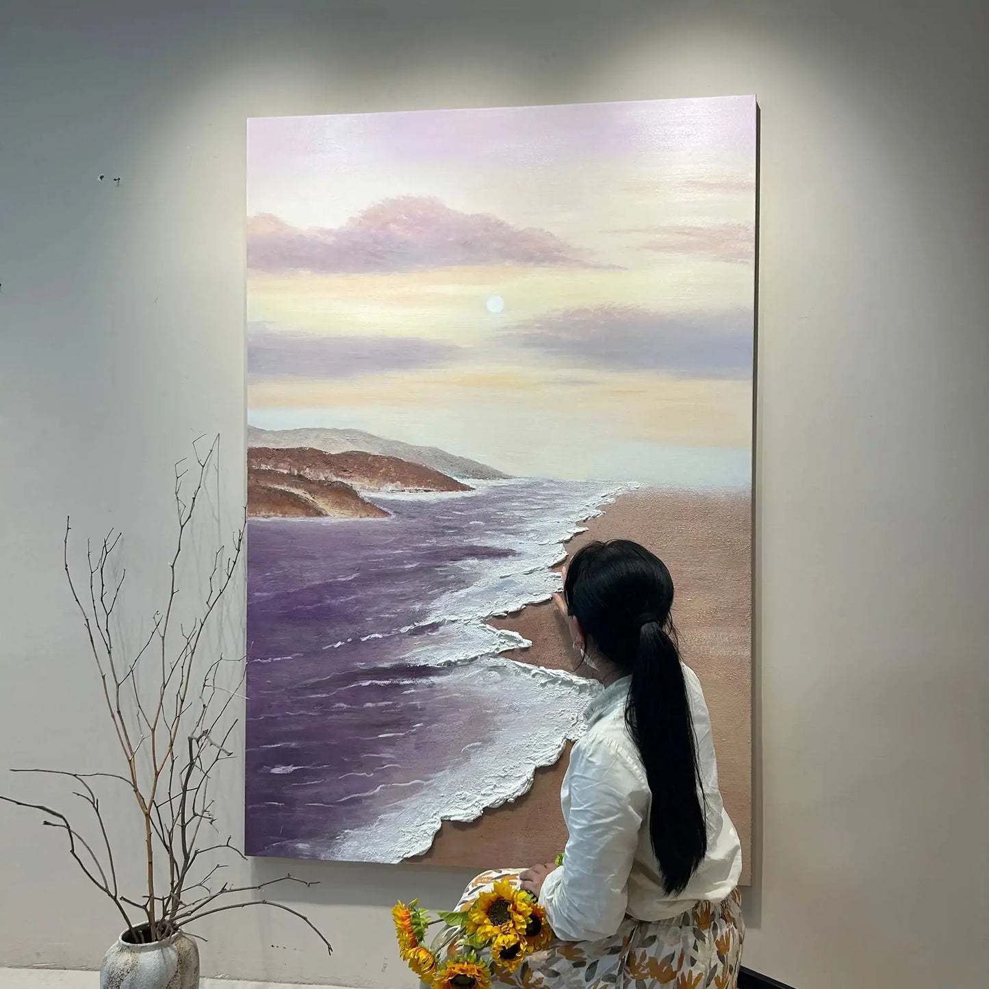 Artmeto Textured Purple Beach Moonrise Oil Painting-Coastal Wall Art Artmeto Wood wall art