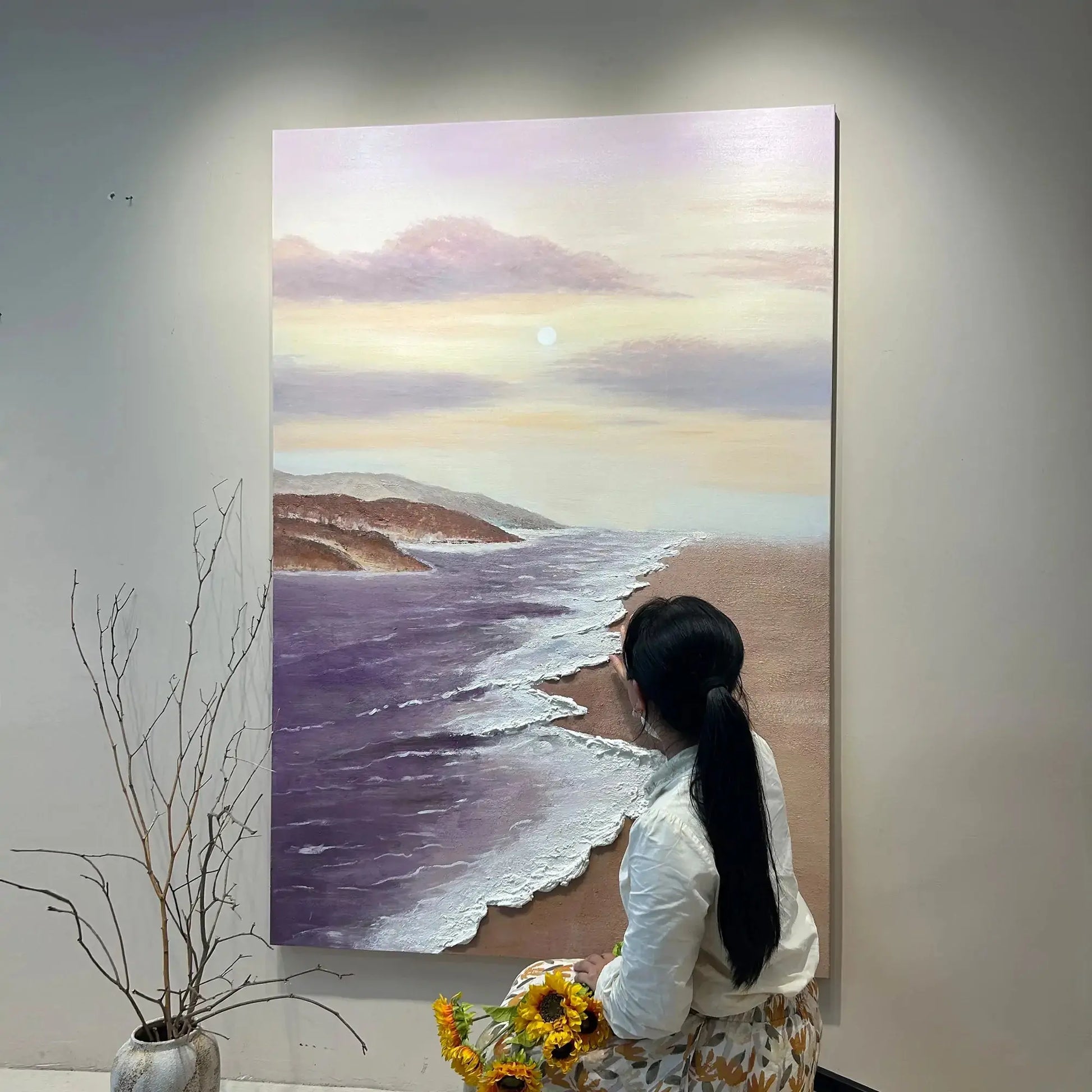 Artmeto Textured Purple Beach Moonrise Oil Painting-Coastal Wall Art Artmeto Wood wall art