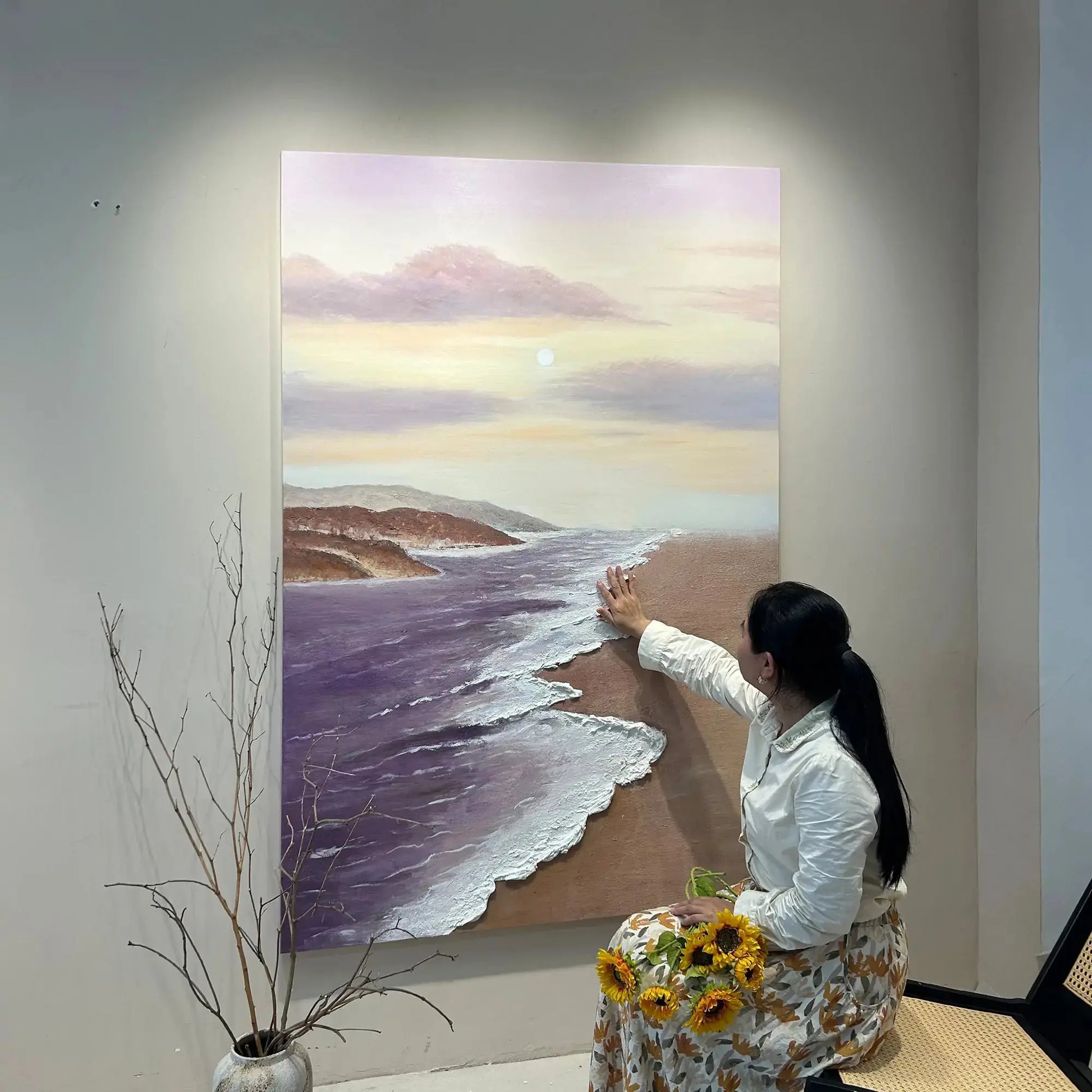 Artmeto Textured Purple Beach Moonrise Oil Painting-Coastal Wall Art Artmeto Wood wall art