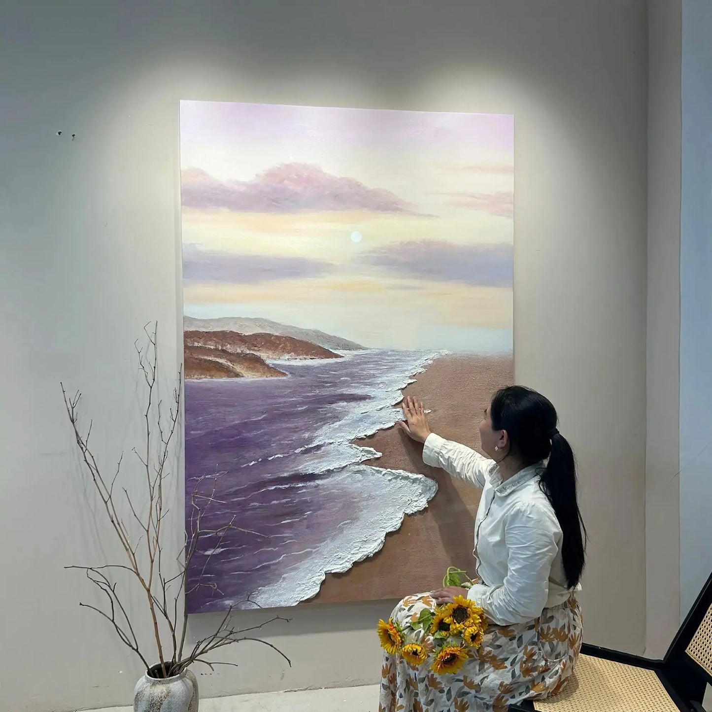 Artmeto Textured Purple Beach Moonrise Oil Painting-Coastal Wall Art Artmeto Wood wall art