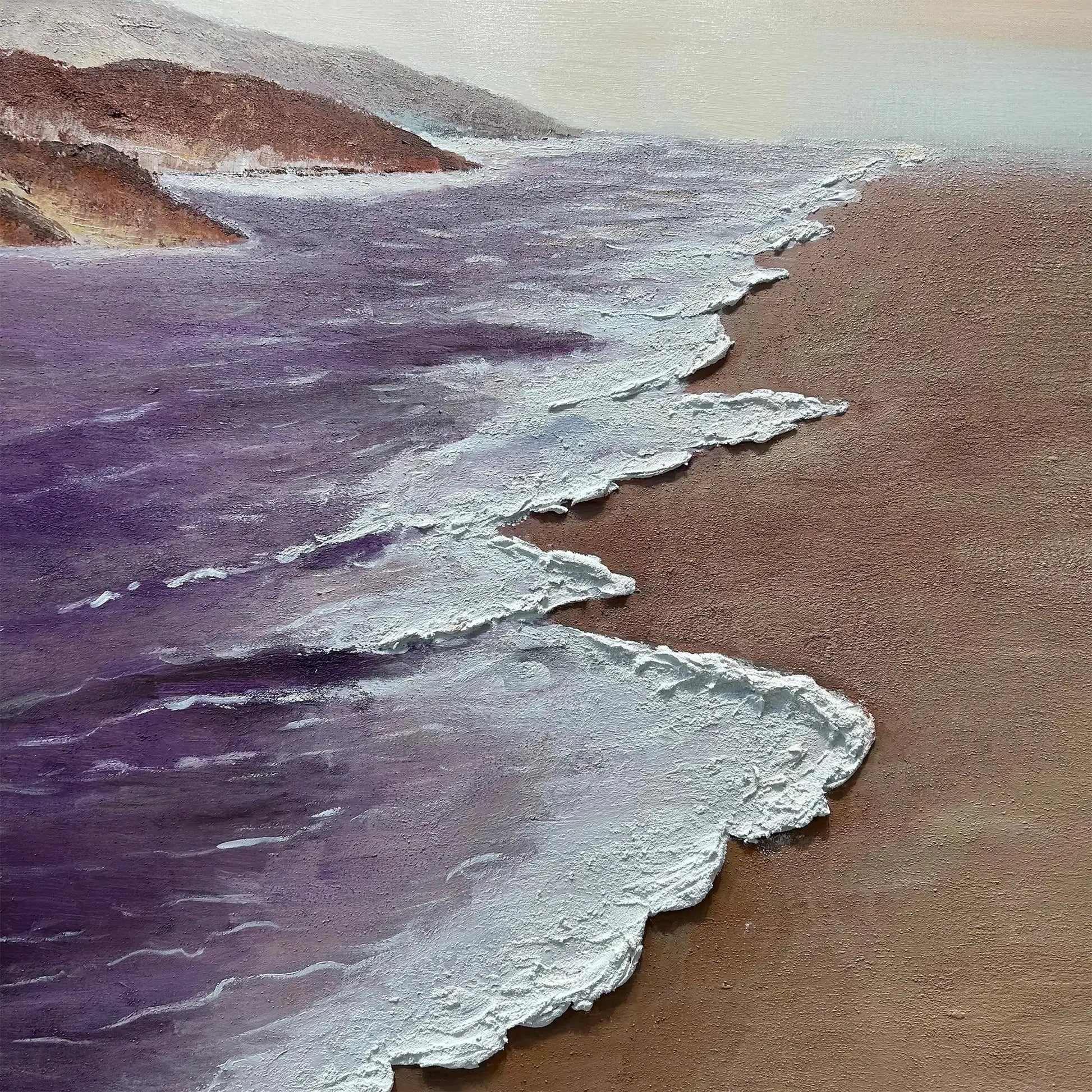 Artmeto Textured Purple Beach Moonrise Oil Painting-Coastal Wall Art Artmeto Wood wall art