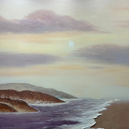 Artmeto Textured Purple Beach Moonrise Oil Painting-Coastal Wall Art Artmeto Wood wall art