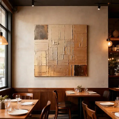 Beige Wall Decor - Textured Grid Pattern Canvas Art Artmeto Wood wall art