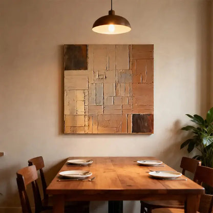 Beige Wall Decor - Textured Grid Pattern Canvas Art Artmeto Wood wall art