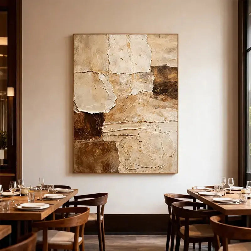 Beige & Brown Textured Wall Art-Modern Abstract Canvas Artmeto Wood wall art