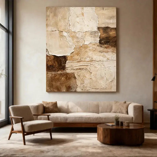 Beige & Brown Textured Wall Art-Modern Abstract Canvas Artmeto Wood wall art