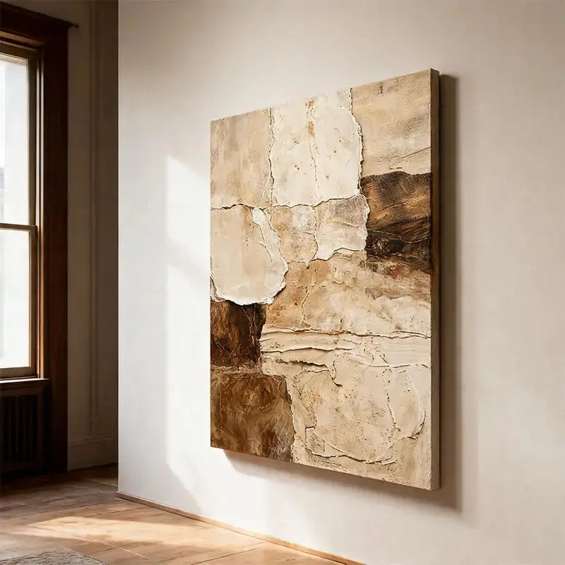 Beige & Brown Textured Wall Art-Modern Abstract Canvas Artmeto Wood wall art