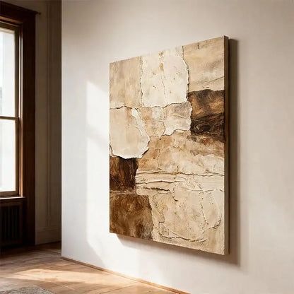 Beige & Brown Textured Wall Art-Modern Abstract Canvas Artmeto Wood wall art